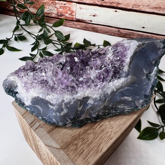 Unique Crescent Amethyst Geode Cluster Freeform, Crystal Decor Cluster - Picture 5 of 12